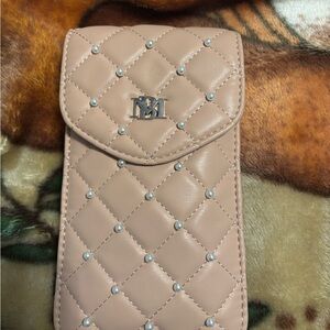 Badgley Mischka Pink Pearl Wallet Phone Holder Mini Bag Accessory NEW